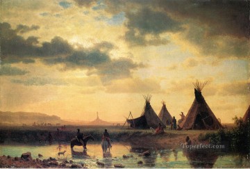 前景のチムニー ロック オガリラル スー村の眺め アメリカン インディアン アルバート ビアシュタット Oil Paintings